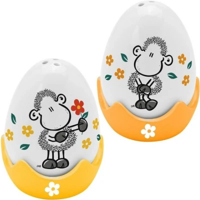 Abbildung von Sheepworld Eierbecher Streuer Set Motiv &quot;Zusammen&quot; 4 teiliges Set, bestehend aus Salz und Pfefferstreuer in Eierform 2 passenden Eierbechern Geschenk Ostern, Osternest 48582