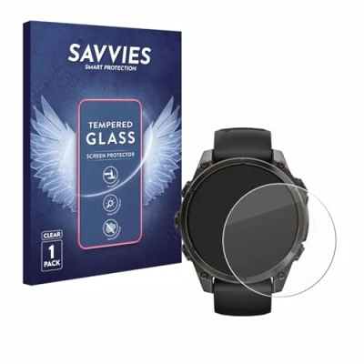 Abbildung von Savvies Panzer Schutz Glas für Garmin Fenix 8 AMOLED (47 mm) 9H Hartglas, Anti Fingerprint, Displayschutz