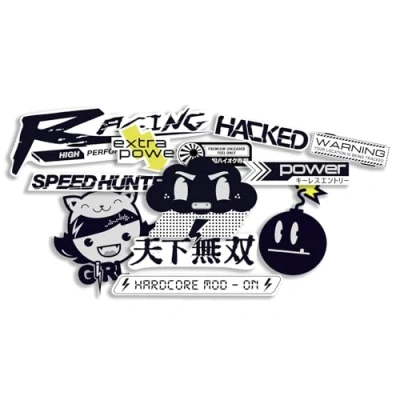 Abbildung von Finest Folia JDM Aufkleber Set für Auto Motorrad Helm Japan Stickerbomb japanische OEM Sticker Tuning Autoaufkleber Folie selbstklebend wetterfest R207 (Stickerbogen 7, Ohne Hologramm Effekt)