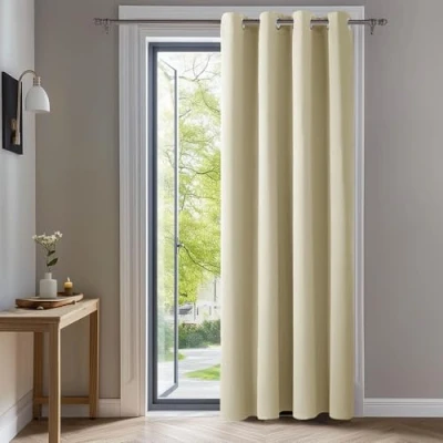 Abbildung von Deconovo Verdunkelungsvorhang Ösen Gardinen Schlafzimmer Vorhang Blickdicht Thermovorhang Kälteschutz Thermo gegen Kälte Thermogardine Hitzeschutz, 290x140 cm(HöhexBreite), Beige, 1 Stück
