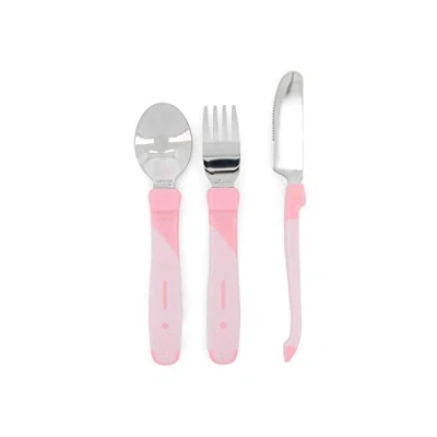 Abbildung von Twistshake Babybesteck aus Edelstahl Babylöffel + Babygabel Babymesser BPA freies Baby Entwöhnungsbesteck Set Lernbesteck für Kinder 12 Monate Hellrosa
