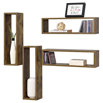 Abbildung von [en.casa] 4er Set Schweberegal Fagernes 59x15x17cm Wandregal 4 teilig Hängeregal Ablage Wandboard Holz Dunkel