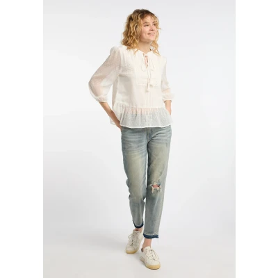 Abbildung von DREIMASTER Vintage Damen Blusenshirt mit Spitze XS / Off White 100% Polyester