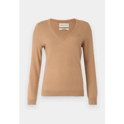 Abbildung von GANT Extrafine Vneck Strickpullover, Damen, Größe: XL, Caramel beige