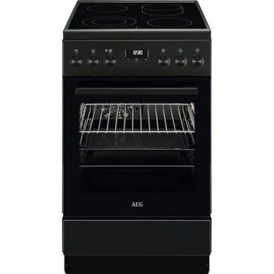 Abbildung von AEG Standherd mit Glaskeramik Kochfeld / 50cm A 1 Paar Teleskopschienen Bräterzone Mehrkreiskochzone Versenkknebel Grillfunktion Display Uhr Mattschwarz CCB54492BB