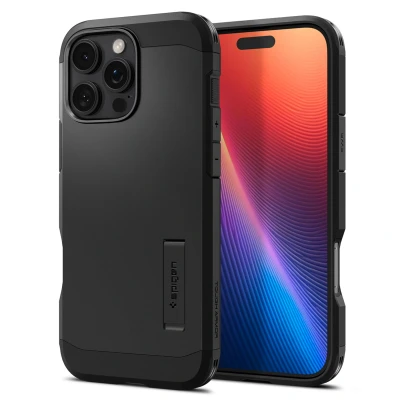 Abbildung von Apple iPhone 16 Pro Hülle MagSafe Kunststoff Spigen Hard Case/Backcover Handyhülle Schwarz