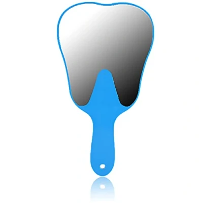 Abbildung von Handspiegel, 4 Farben Zahnspiegel für Kinder, Einseitiger Handspiegel mit Geringe Vergrößerung, Zahnpflege Hand Spiegel Werkzeug Niedliche Kunststoff Griff (Blau)
