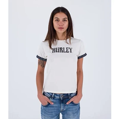 Abbildung von Hurley Damen Oceancare, kurzärmelig, kontrastiert T Shirt, Marshmallow, L