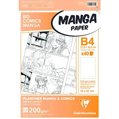 Abbildung von Clairefontaine 94046C Manga Etui BD/Comic (DIN B4, 27,5 x 37,4 cm, 40 Blatt, 200 g, geeignet für Filzmarker mit Alkohol, einfachem Raster) weiß