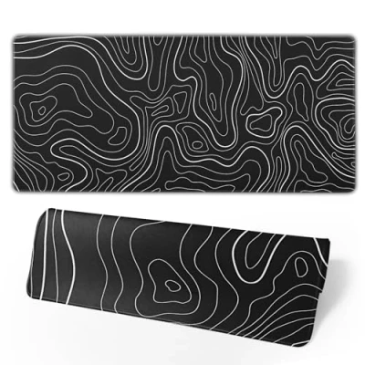 Abbildung von Topografisches Kontur Mauspad, groß, Gaming Schreibtischunterlage, 80 x 30 cm lang, Computer Tastatur, Mauspad mit 3 mm Rutschfester Unterseite und genähtem Rand für Büro