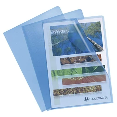 Abbildung von Exacompta 56112E 10er Pack PP Kunststoff Aktenhüllen. für DIN A4 transparent genarbt blau oben und seitlich offen Plastikhülle Klarsichthülle Büro die mobile Organisation