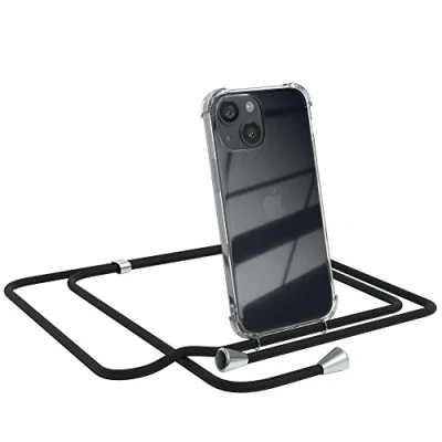 Abbildung von EAZY CASE Handykette kompatibel mit iPhone 13 Mini Handyhülle Umhängeband, Handykordel Schutzhülle, Silikonhülle, Hülle Band, Stylische Kette für Smartphone, Schwarz