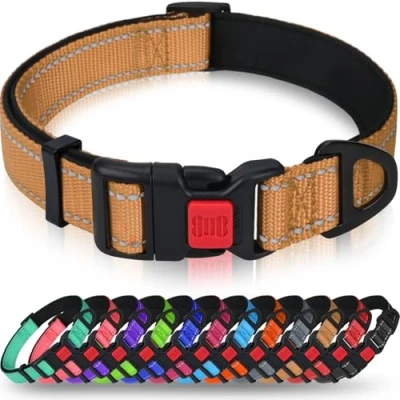 Abbildung von Taglory Hundehalsband, Weich Gepolstertes Neopren Nylon Hunde Halsband für Mittlere Hunde, Verstellbare und Reflektierend das Training, Braun