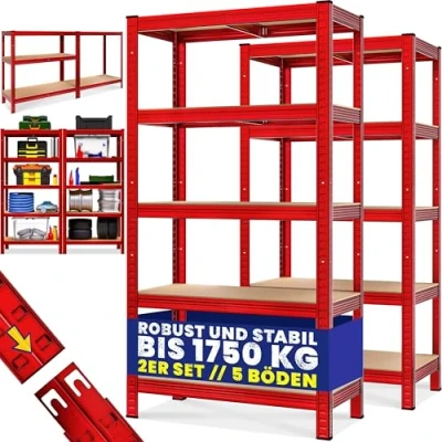 Abbildung von monzana Schwerlastregal, 2x 180x90x40cm Befestigungsmaterial 1750kg 10 MDF Platten Kellerregal