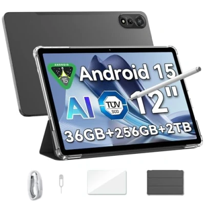 Abbildung von Blackview Mega2 Tablet 12 Zoll，Tablet Android 15 mit 36GB RAM+256GB ROM(2TB TF), 2K FHD Großes Display WideVine L1, Dual 4G LTE+5G WiFi, Octa Core T615,9000 mAh Akku,Dual Kamera,GPS/Face ID