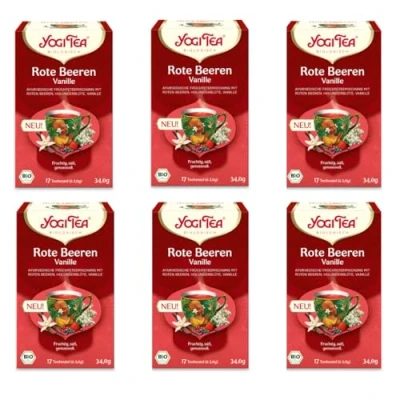 Abbildung von Yogi TEA Rote Beeren Vanille, Bio Kräutertee mit Roten Beeren, Holunderblüte, koffeinfrei, Tee 6er Pack, 6x17 Beutel (102 Teebeutel)
