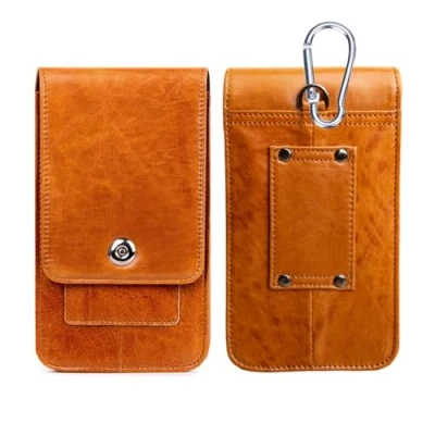 Abbildung von Herren Echtleder Handy Gürtelholster Tasche mit Kartenfach &amp; Karabiner, Universelle Gürteltasche Hülle Vertikale Handytasche für iPhone 15 Pro Max/14 Plus/14 Max/13 Pro/12 Max/11 Brown S