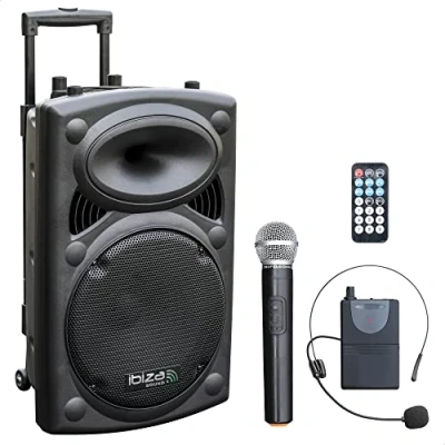 Abbildung von Ibiza PORT12VHF BT Tragbarer Lautsprecher 12&quot;/700W MAX mit 2 Mikrofonen (VHF), Fernbedienung und Schutztasche Bluetooth, USB, SD 5 bis 7 Stunden Betriebsdauer