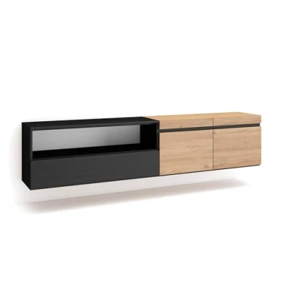Abbildung von Skraut Home TV Schrank, Lowboard Für Wohnzimmer und Esszimmer 200x45x35cm Geräte bis zu 80&quot; Hängend Moderner Stil Eiche Schwarz