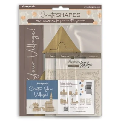 Abbildung von Stamperia Silent Sea Village Kit: MDF Crafty Shapes Blanks &amp; Decorative Chips (6pcs) (KLSMX01)