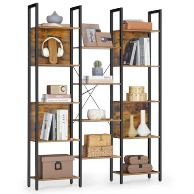 Abbildung von VASAGLE Bücherregal, Standregal mit 14 Ablagen, Regal Metallrahmen, für Wohnzimmer, Arbeitszimmer, Büro, Industrie Design, 24 x 128 166 cm, vintagebraun tintenschwarz LLS157K01