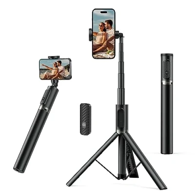 Abbildung von ATUMTEK Selfie Stick Stativ Bluetooth 140cm, All in One Handy aus Aluminium, für Smartphone mit Fernbedienung um 360 Drehbar iPhone 15 Pro Max/15/14/13 Samsung Smartphones
