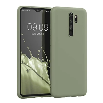Abbildung von kwmobile Hülle kompatibel mit Xiaomi Redmi Note 8 Pro weiches TPU Silikon Case Cover geeignet für kabelloses Laden Graugrün