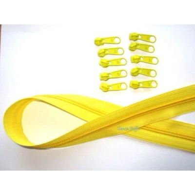 Abbildung von Slantastoffe 5m Reißverschluss endlos, Spirale 5mm + 10 Schieber/Zipper 27 Farben, Meterware (Gelb)