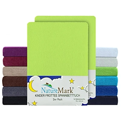Abbildung von NatureMark 2er Pack Kinder FROTTEE Spannbettlaken, Spannbetttuch kuschelig weich, für Babybett und Kinderbett 70x140 cm Apfel grün