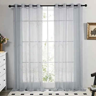 Abbildung von Deconovo 2er Set Gardinen Transparent Ösenvorhang Voile Vorhang 138x140 cm Grau