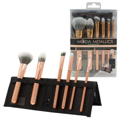 Abbildung von Moda Royal &amp; Langnickel MSET TF7RG Make up Pinsel Set mit Tasche, inklusive Puder, Foundation, Winkelschattenpinsel, Smoky Eye, Augenbrauenliner und spitze Lippenpinsel, Roségold,