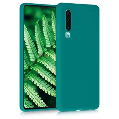 Abbildung von kwmobile Hülle kompatibel mit Huawei P30 weiches TPU Silikon Case Cover geeignet für kabelloses Laden Petrol matt