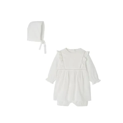 Abbildung von Vertbaudet Festliches Baby Set: Kleid, Spielhose &amp; Mütze weiß 68