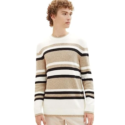 Abbildung von TOM Tailor Denim Gestreifter Strickpullover, Herren, Größe: XL, Ecru fancy multicolor stripe