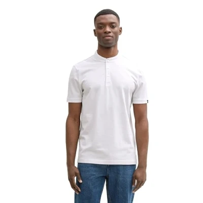Abbildung von TOM Tailor Denim MIT Stehkragen Tshirt basic, Herren, Größe: XL, Chalk grey white two tone
