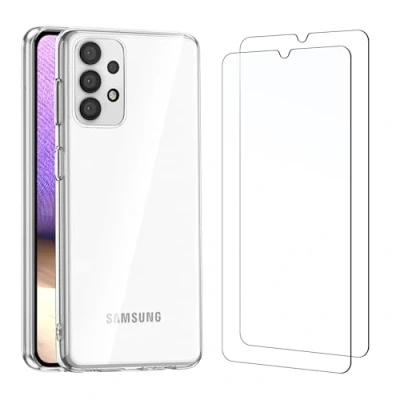 Abbildung von NEW&#039;C Hülle für Samsung Galaxy A32 5G Ultra Transparent Silikon Weiches TPU Gel und 2 x Panzer Schutz Glas Anti Scratch