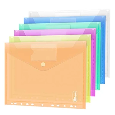 Abbildung von 24 PCS Klettverschluss Dokumententasche A4, 6 Farben Sichttasche A4 Transparent, Dokumenten Mappen Brieftaschen Tasche für Organisieren mit 11 Lochrand und Etikettentasche