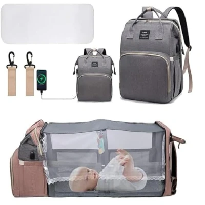 Abbildung von YUDOXN Wickeltaschen Rucksack, Baby Wickeltaschen, Muttertagsgeschenke, multifunktionaler wasserdichter Reise Windelrucksack für Babys, Jungen und Mädchen, mit tragbarer Windelunterlage(rosa)…(gris)