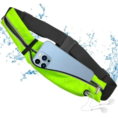 Abbildung von Laufgürtel für Handy, wasserdichte Hüfttasche, Sportgürtel Lauftasche, Bauchtasche Sport Lauftasche mit Verstellbarem Gummiband, Running Damen und Herren (Fluoreszierendes Grün)