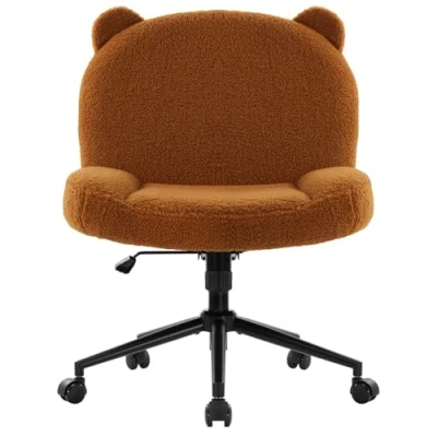 Abbildung von IWMH Bürostuhl ohne Armlehnen, Höhenverstellbar Drehstuhl mit Rollen, Schreibtischstuhl Stoffpolsterung, Ergonomischer Stuhl, Lesesessel breiterem Kissen zum Sitzen im Schneidersitz (Braun)