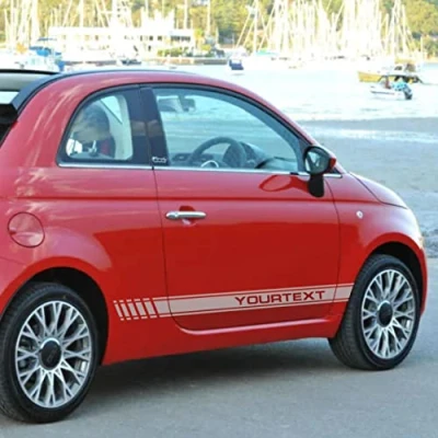 Abbildung von FOTOFOL Seitenstreifen Aufkleber Set passend für FIAT Abarth 500 595 Auto Dekorstreifen mit WUNCHTEXT (Variante 1)