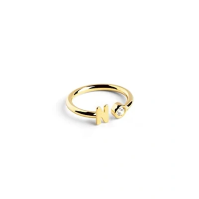 Abbildung von SINGULARU Personalisierter Letter Spark Ring. Sterlingsilber mit 18 Kt Vergoldeter Beschichtung und Zirkonia. Schmuck für Damen. Buchstabe N.