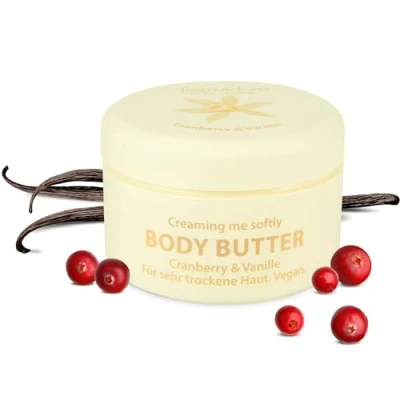 Abbildung von Jean &amp; Len Body Butter Cranberry Vanille, versorgt die Haut ausreichend mit Feuchtigkeit, zartschmelzende Textur, erheiternd süßer Duft, vegane Formulierung, ohne Parabene Silikone, 200 ml