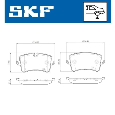 Abbildung von SKF VKBP 90793 E Bremsbelagsatz inkl. Verschleißwarnkontakt AUDI: A6 C7 Avant, A4 B8 Limousine, PORSCHE: Macan