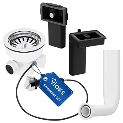 Abbildung von AQUADE Ablaufgarnitur Siebkorbventil 114mm mit Excenterventil Drehbetätigung und Überlauf Set Ersatzteile für Spüle