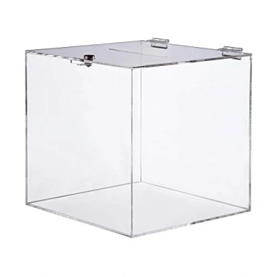 Abbildung von Spendenbox aus Acryl abschließbar / 300 x mm/Acrylbox/Losbox/Einwurfbox/Aktionsbox/mit 2 Scharnieren und Schlüsseln