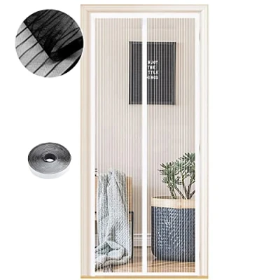Abbildung von Fliegengitter Tür Magnet Insektenschutz, Verschiedene Größen, 95 x 195cm, Magnetvorhang ist Ideal für Balkontür Wohnzimmer und Terrassentür, Kinderleichte Klebemontage Ohne Bohren, Weiße Streifen