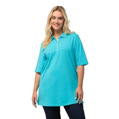 Abbildung von Ulla Popken Grandes Tailles DE Manches Courtes Poloshirt, Damen, Größe: 42/44, Tiefes aqua