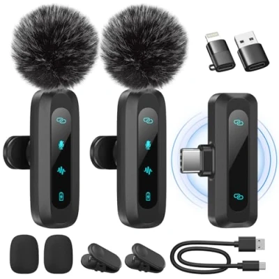 Abbildung von Kabelloses Lavalier Mikrofon für iPhone, iPad, Android Handy, 2er Pack Mini mit Rauschunterdrückung, Auto Pairing und Stummschaltung Reverb Vlogging, Videoaufnahmen, TikTok, YouTube