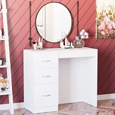 Abbildung von Vida Designs Schminktisch, weiß, 3 Schubladen, Schminktisch/Make up Tisch/Schreibtisch „Riano“, Schlafzimmer Möbel